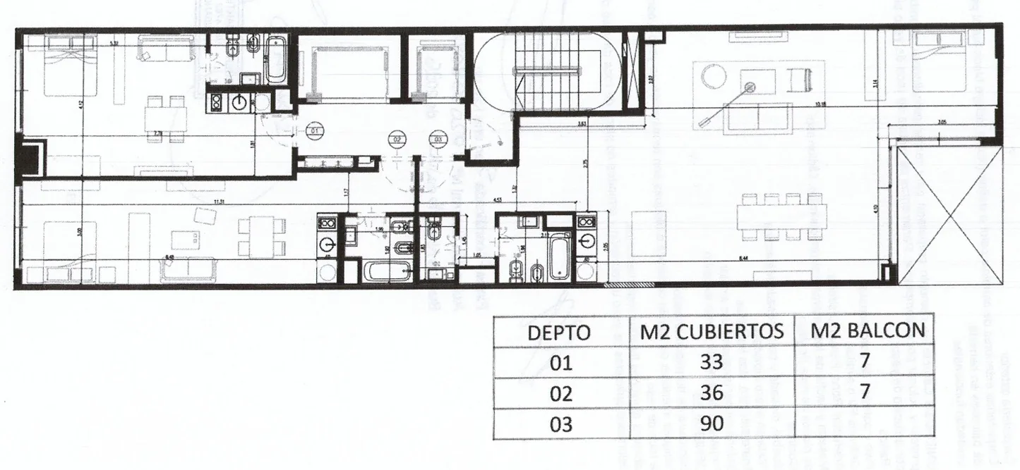 Planta Completa — Superficie unificado de 160 m2 con dos balcones al frente de 7 m2 cada uno.